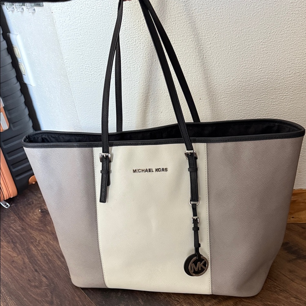 Michael Kors Black, Gray, and White Tote Bag